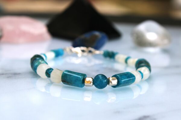 Bracelet Apatite, Pierre de Lune et Nacre Blanche – Argent 925 – Image 2
