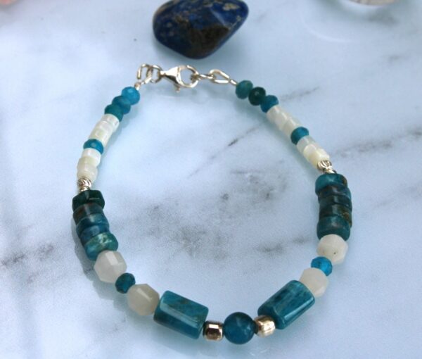 Bracelet Apatite, Pierre de Lune et Nacre Blanche – Argent 925 – Image 3