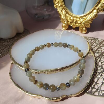 Oracolo Bracelet en Labradorite grise et Crystal autrichien