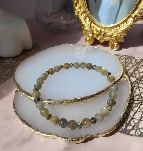 Oracolo Bracelet en Labradorite grise et Crystal autrichien