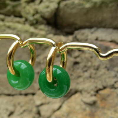 Boucles d’oreilles donuts en jaspe vert et acier inoxydable