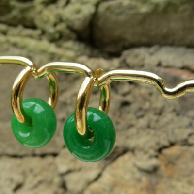 Boucles d’oreilles donuts en jaspe vert et acier inoxydable