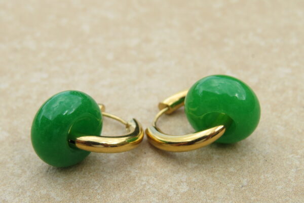 Boucles d’oreilles donuts en jaspe vert et acier inoxydable – Image 3