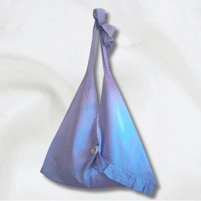 Sac origami rayonnante bi-matière pois mauve + rayures colorées