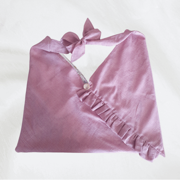 Sac origami rayonnante bi-matière carreaux rose + motif floral – Image 2