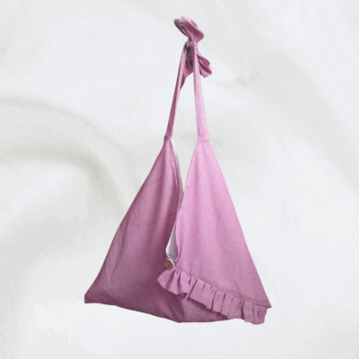 Sac origami rayonnante bi-matière carreaux rose + motif floral