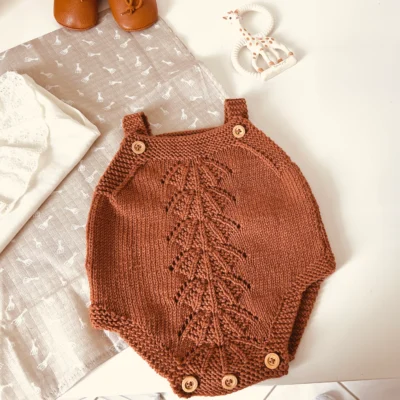 la barboteuse parapluie - fait main laine mérinos- chocolat 0 à 12 mois