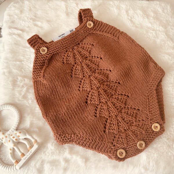 la barboteuse parapluie - fait main laine mérinos- chocolat 0 à 12 mois – Image 3