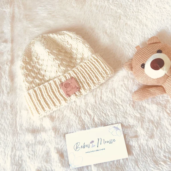 Bonnet bebe fait main en laine mérinos- 2 coloris – Image 3