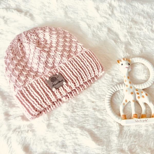 Bonnet bebe fait main en laine mérinos- 2 coloris – Image 2