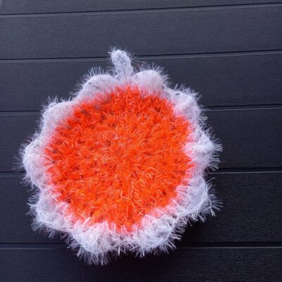 éponge fleur de douche orange fluo au crochet fait main