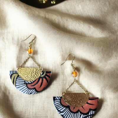 Boucles d'oreilles papier Indien Wax orange