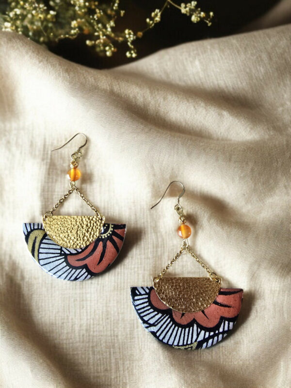 Boucles d'oreilles papier Indien Wax orange