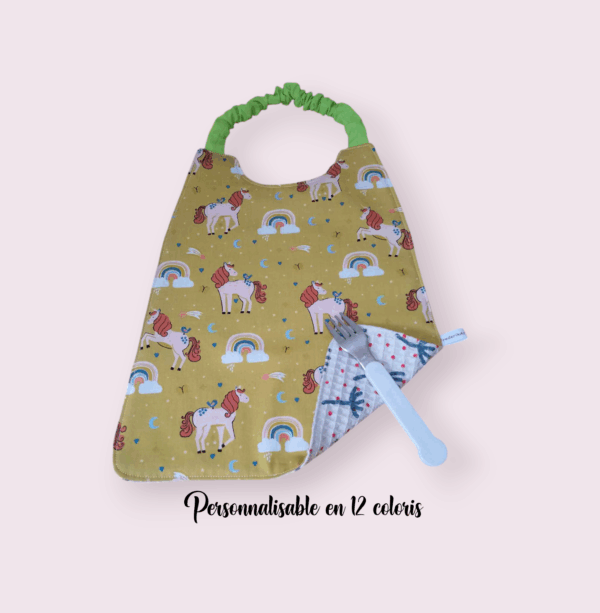 Serviette de cantine élastique, bavoir maternelle, personnalisable, modèle licornes et fées au choix – Image 9