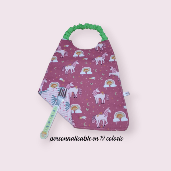 Serviette de cantine élastique, bavoir maternelle, personnalisable, modèle licornes et fées au choix – Image 10