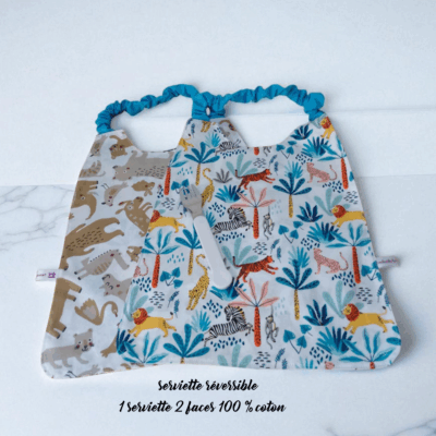 Serviette de cantine élastique réversible, bavoir maternelle, modèle pour garçon au choix