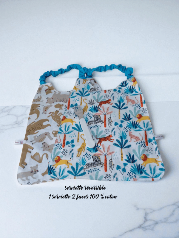 Serviette de cantine élastique réversible, bavoir maternelle, modèle pour garçon au choix