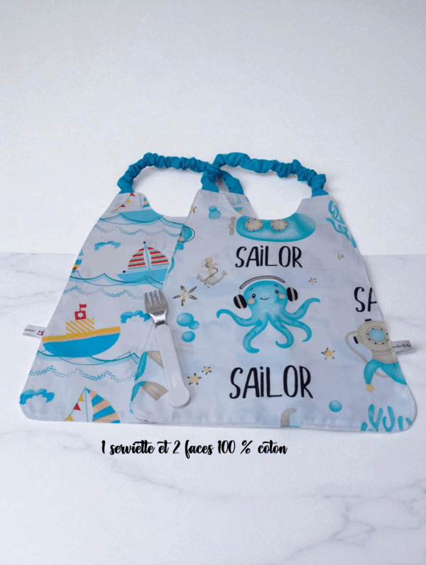 Serviette de cantine élastique réversible, bavoir maternelle, modèle pour garçon au choix – Image 5