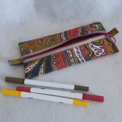 Trousse rectangle pour l'école ou le bureau en coton motifs cachemire
