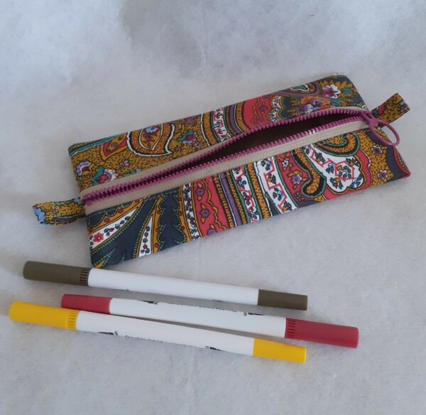 Trousse rectangle pour l'école ou le bureau en coton motifs cachemire