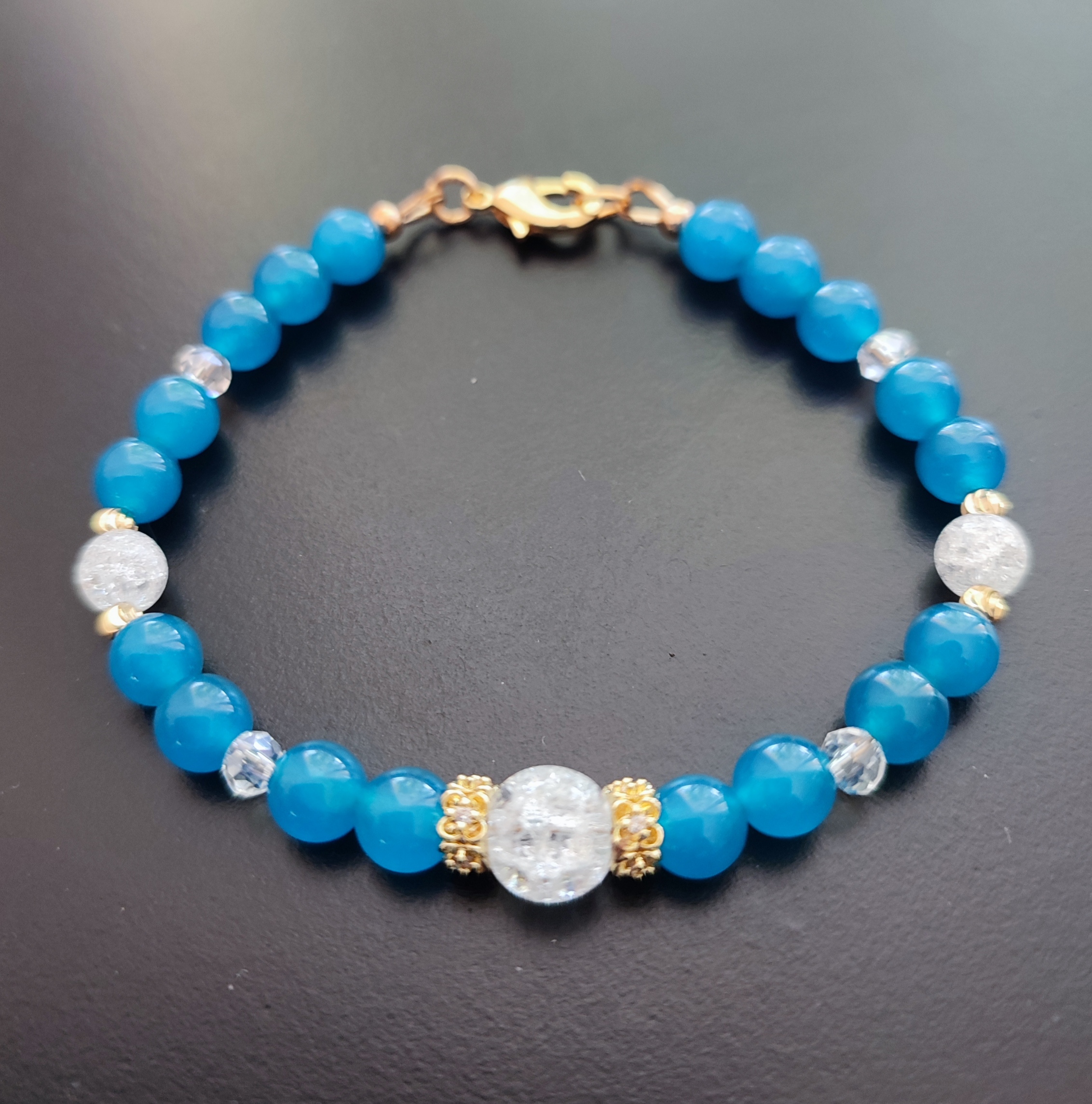 Bracelet Agate bleue, cristal de Roche craquelé et cristal sur gold filled (Copie) – Image 2