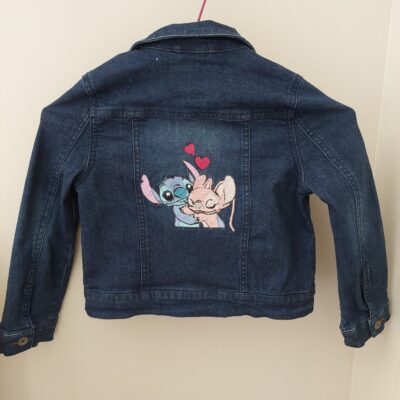 Veste jean customisée broderie Stitch 4 ans