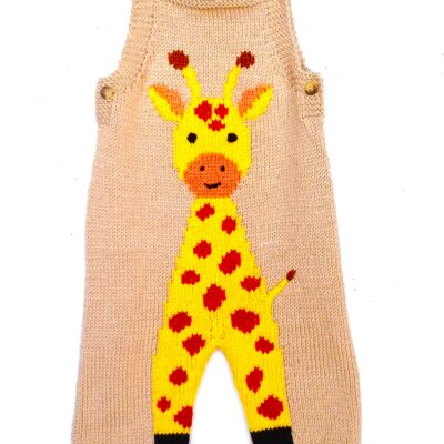 Salopette bébé au tricot avec une girafe, taille 3/6 mois