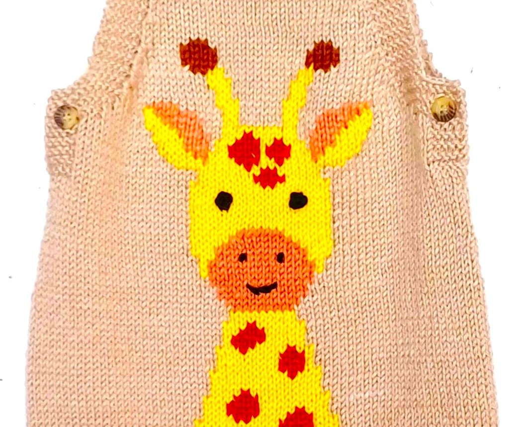Salopette bébé au tricot avec une girafe, taille 3/6 mois – Image 2