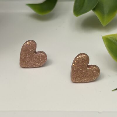 Boucles d’oreilles « Mon petit cœur » en pâte polymère rose gold