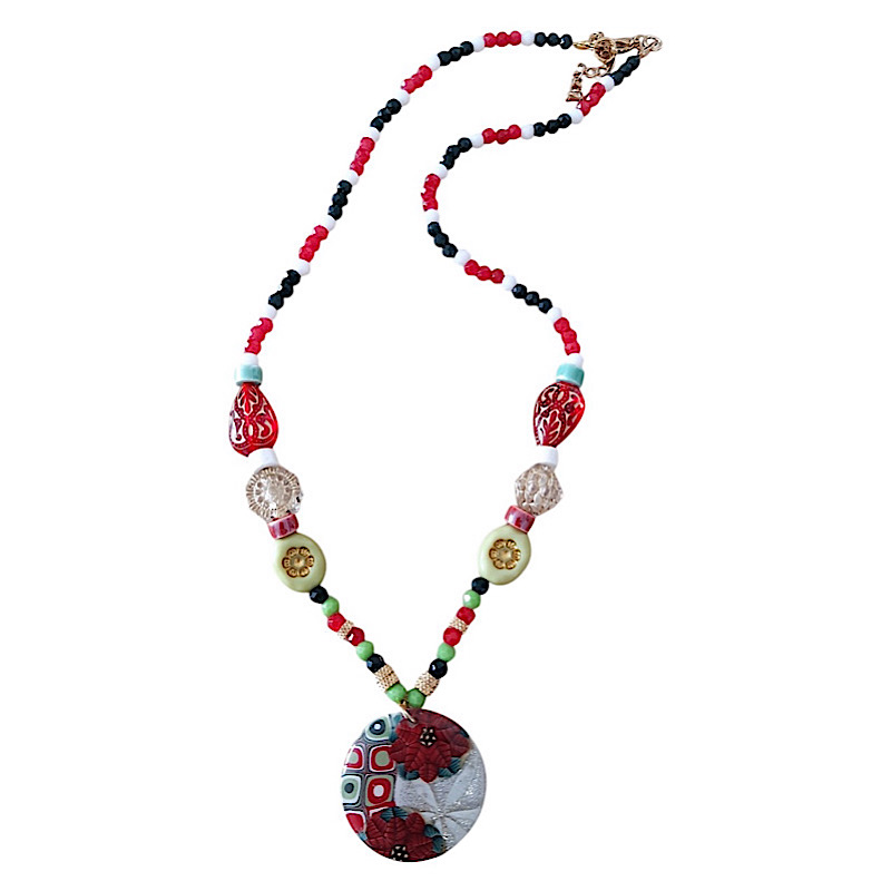 Collier festif poinsettia en pâte polymère isycrea bijoux
