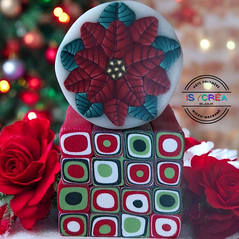 Motif noël festif poinsettia en pâte polymère isycrea bijoux