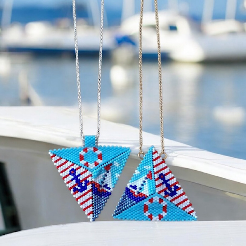 Pendentif Triangle Océan en Perles Miyuki Tissage Isycréa bijoux
