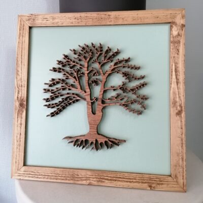 Tableau "arbre de vie en chêne massif, fait mains, décoration murale originale, style campagnard, cadeau symbolique pour toutes occasions