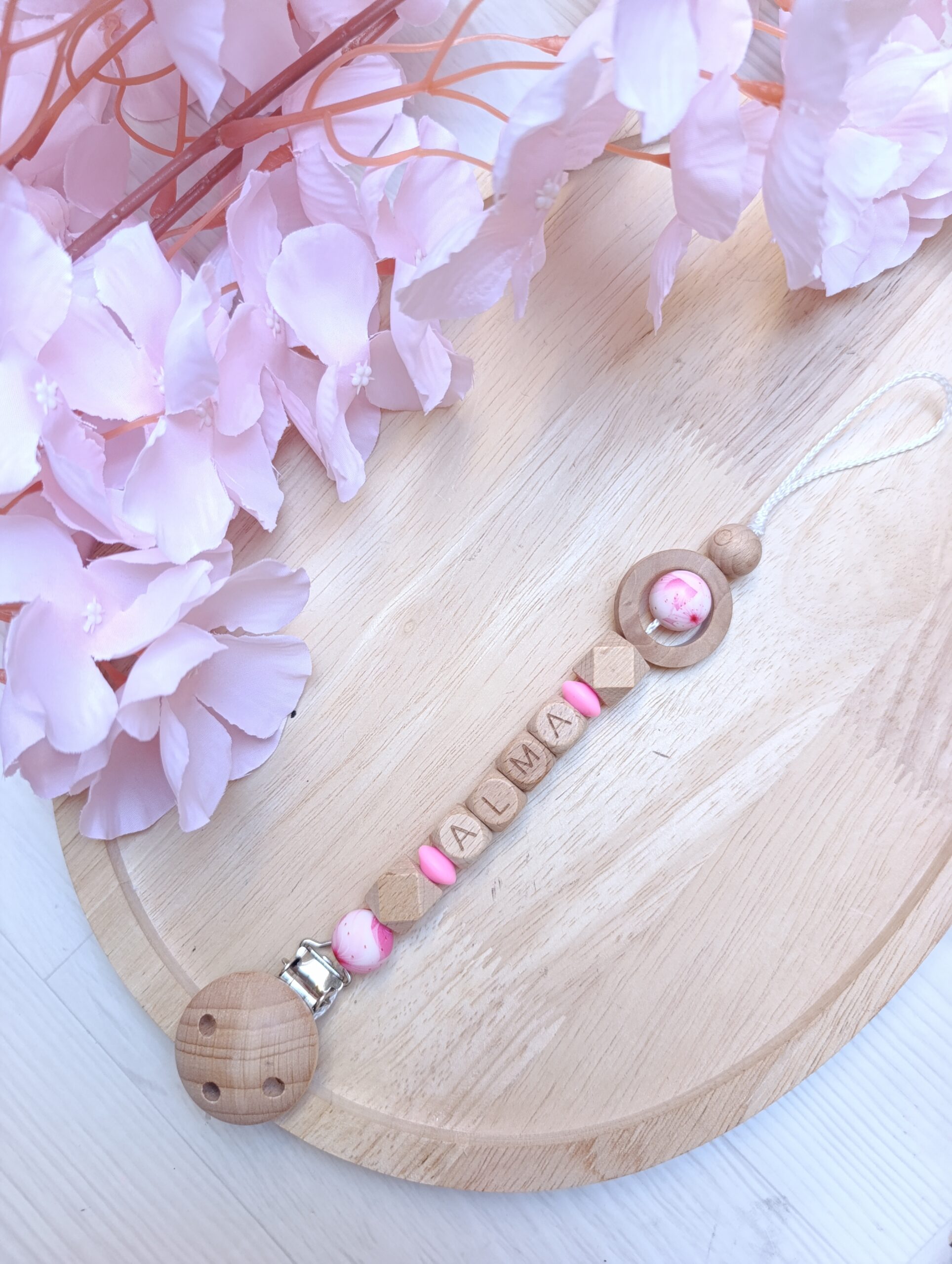 attache tétine perles imprimées