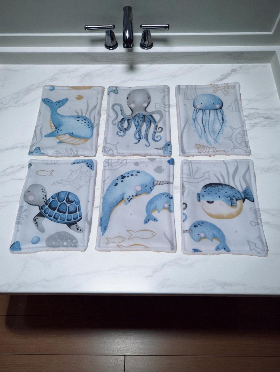 6 Débarbouillettes, grandes lingettes, enfant et bébé coton doublé bambou toute douce – Image 3