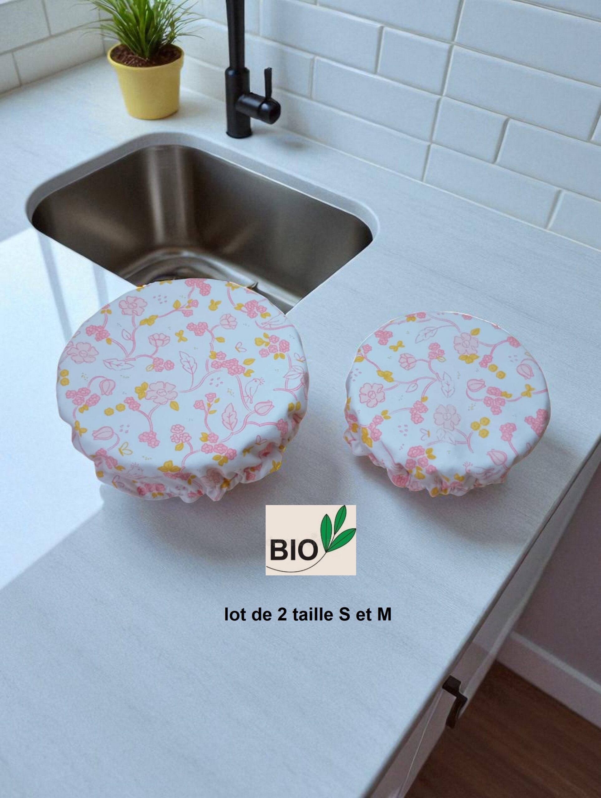 lot de 2 charlottes alimentaires coton bio doublé PUL certifié contact alimentaire modèle au choix – Image 2