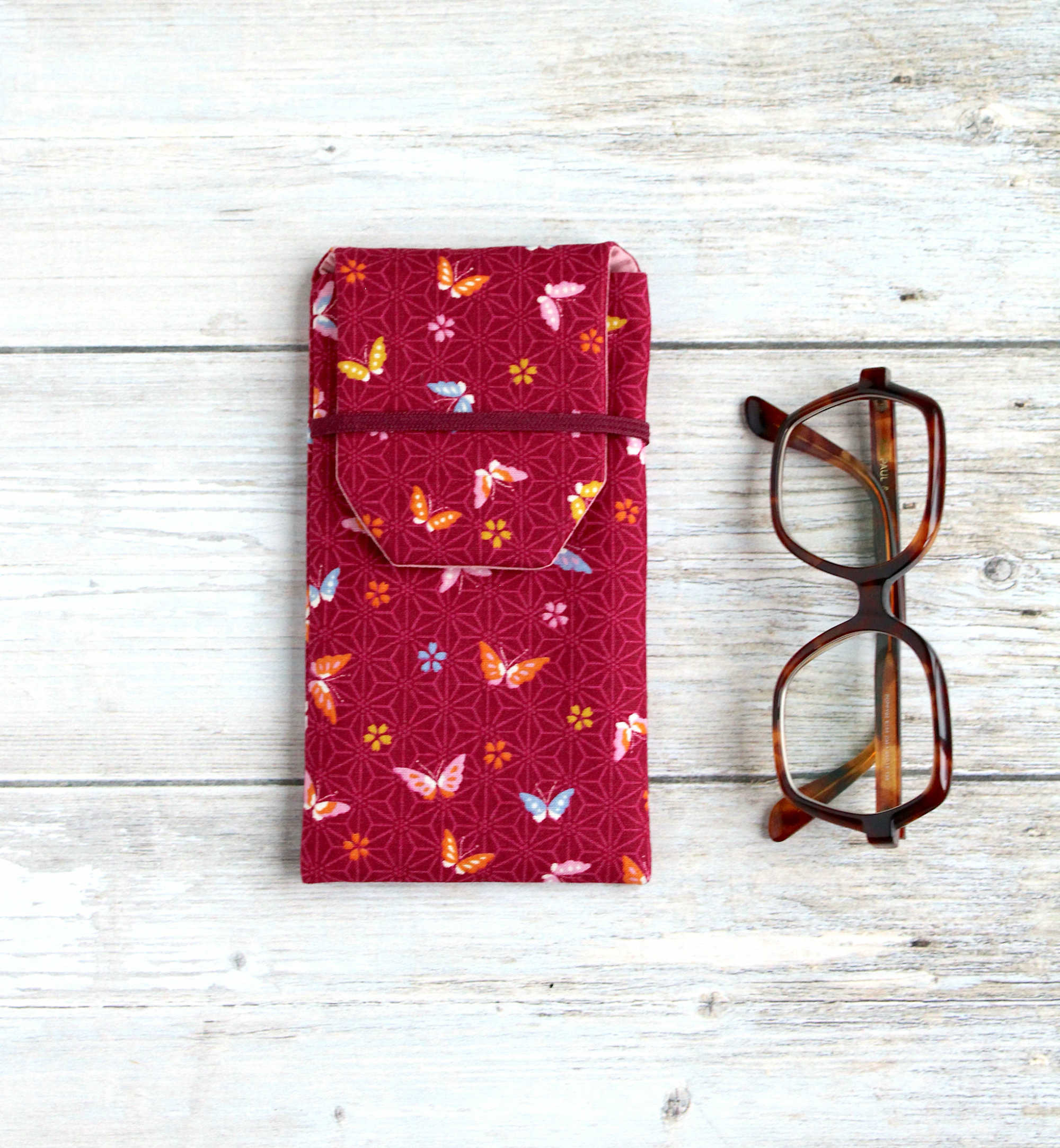 pochette lunettes tissu japonais papillons