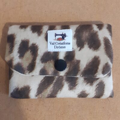 porte-carte léopart en popeline de coton avec pression noir pour le fermer