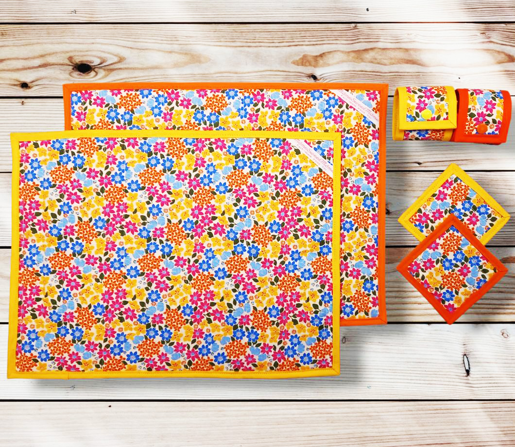 Ensemble sets de table matelassés et réversibles + sous-verres + ronds de serviette ou de set - GLADYS - Décoration de table bohème