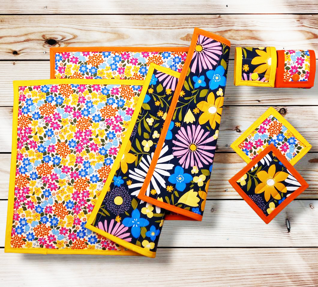 Ensemble sets de table matelassés et réversibles + sous-verres + ronds de serviette ou de set - GLADYS - Décoration de table bohème