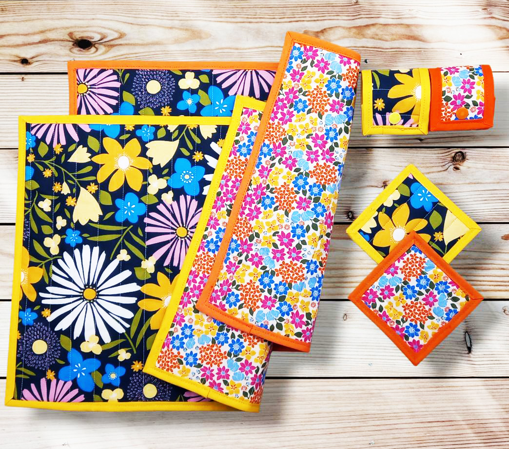 Ensemble sets de table matelassés et réversibles + sous-verres + ronds de serviette ou de set - GLADYS - Décoration de table bohème