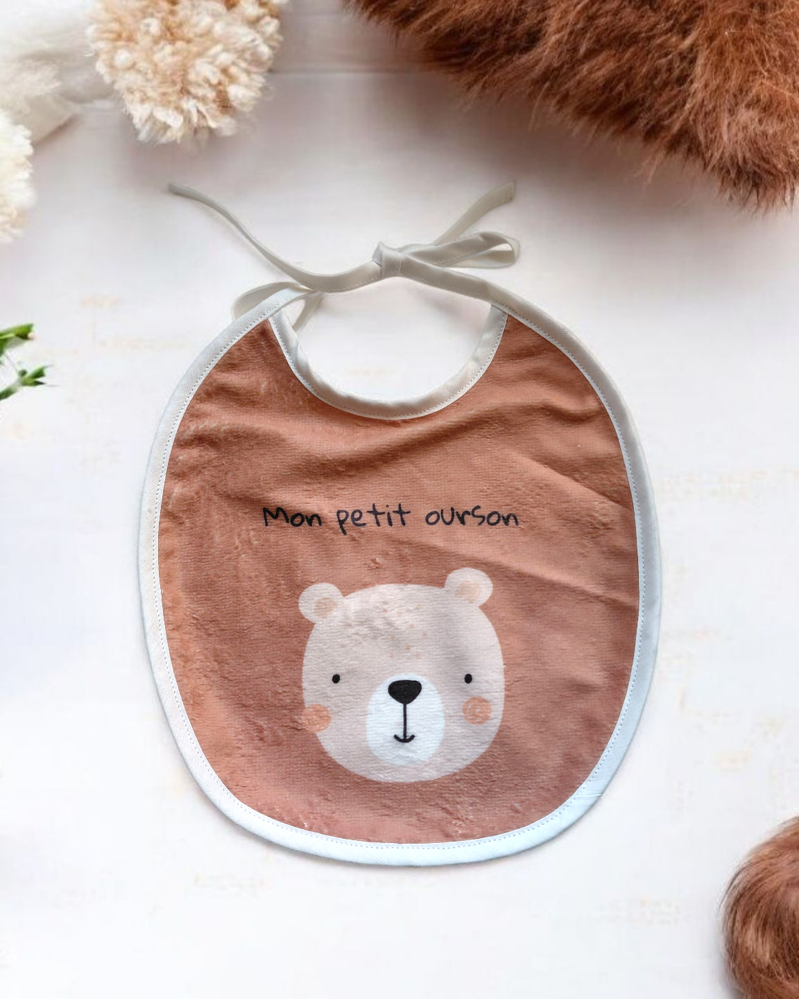 Bavoir rond Mon petit ourson en éponge de bambou – fait main, certifié Oeko-Tex®