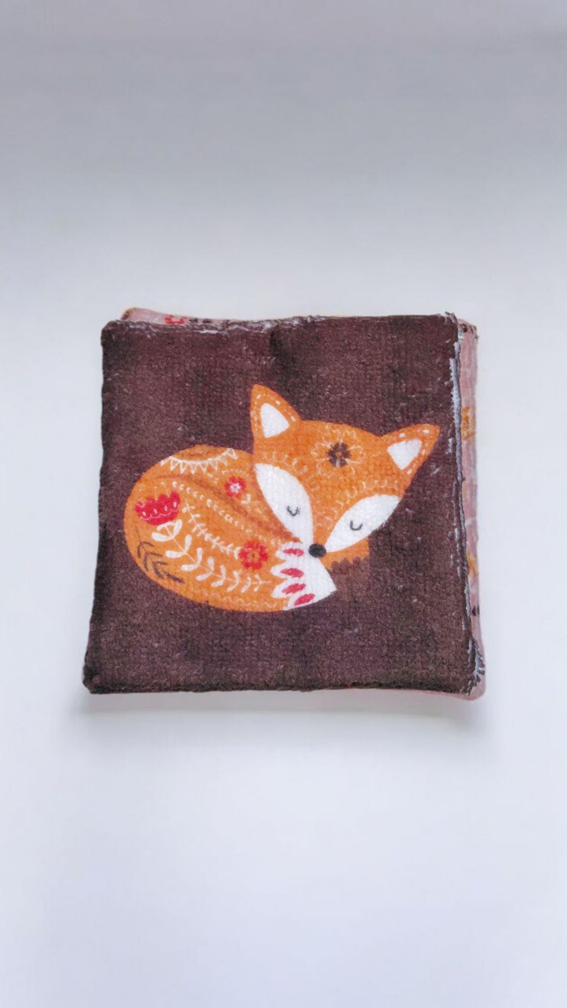 Lot de 5 lingettes lavables motif renard – double face en éponge de bambou certifiée Oeko-Tex® – Fait main – Image 2
