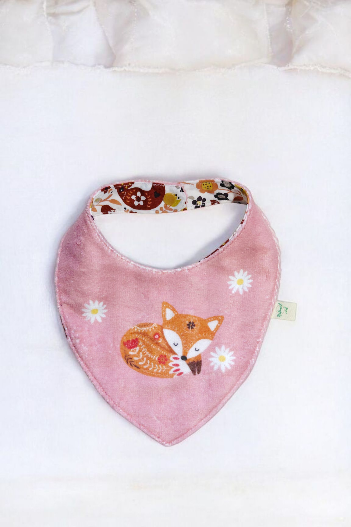 Bavoir bandana réversible bébé 0-9 mois – éponge de bambou motif renard et coton Oeko-Tex®