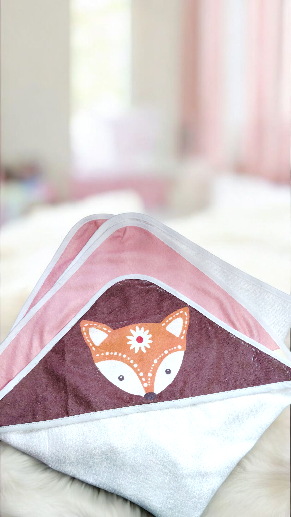 Cape de bain bébé motif renard – éponge de bambou certifiée Oeko-Tex® – Fait main – Image 2
