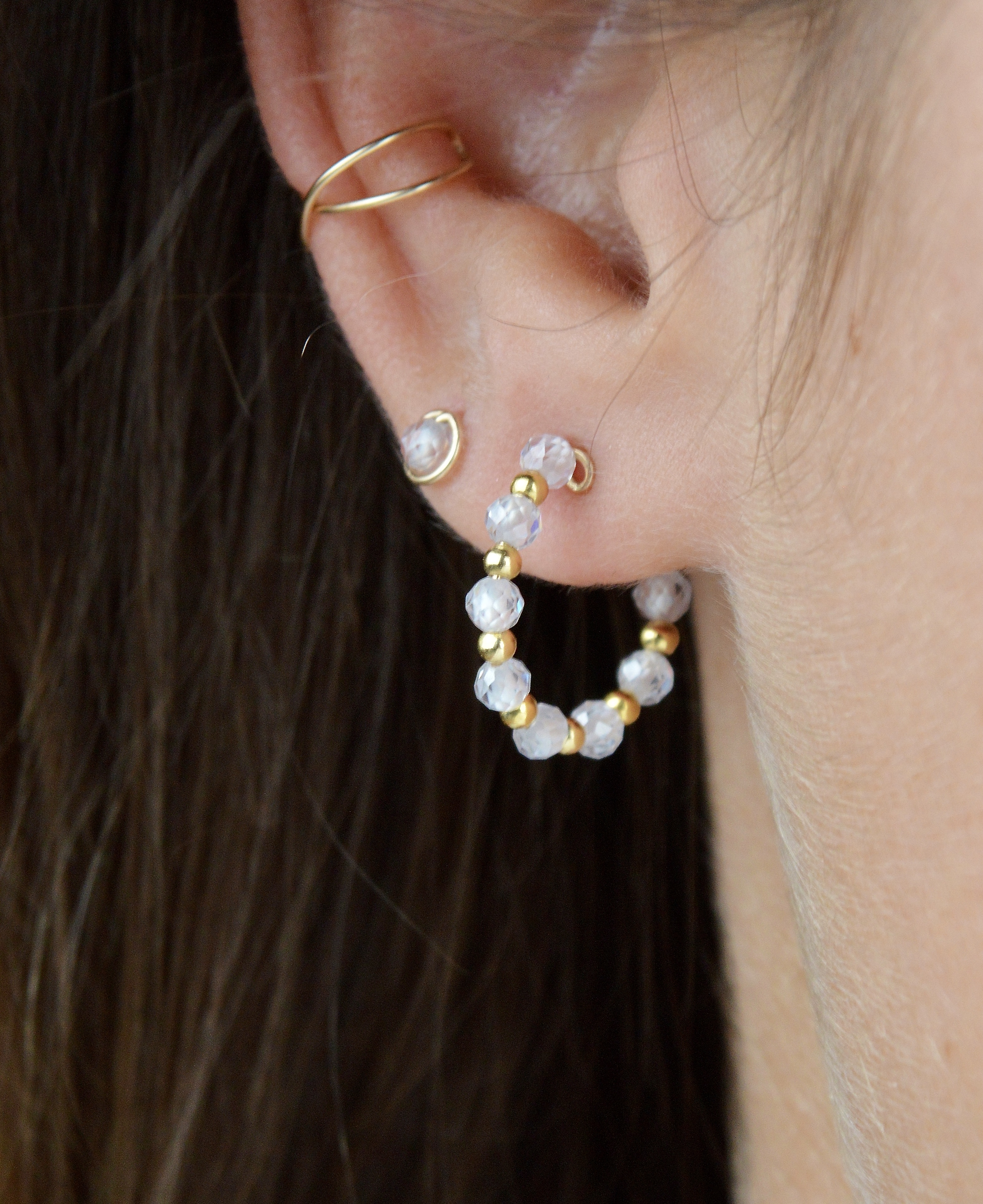 Créoles en or laminé et zircon naturel - Boucles d'oreilles femme – Image 5