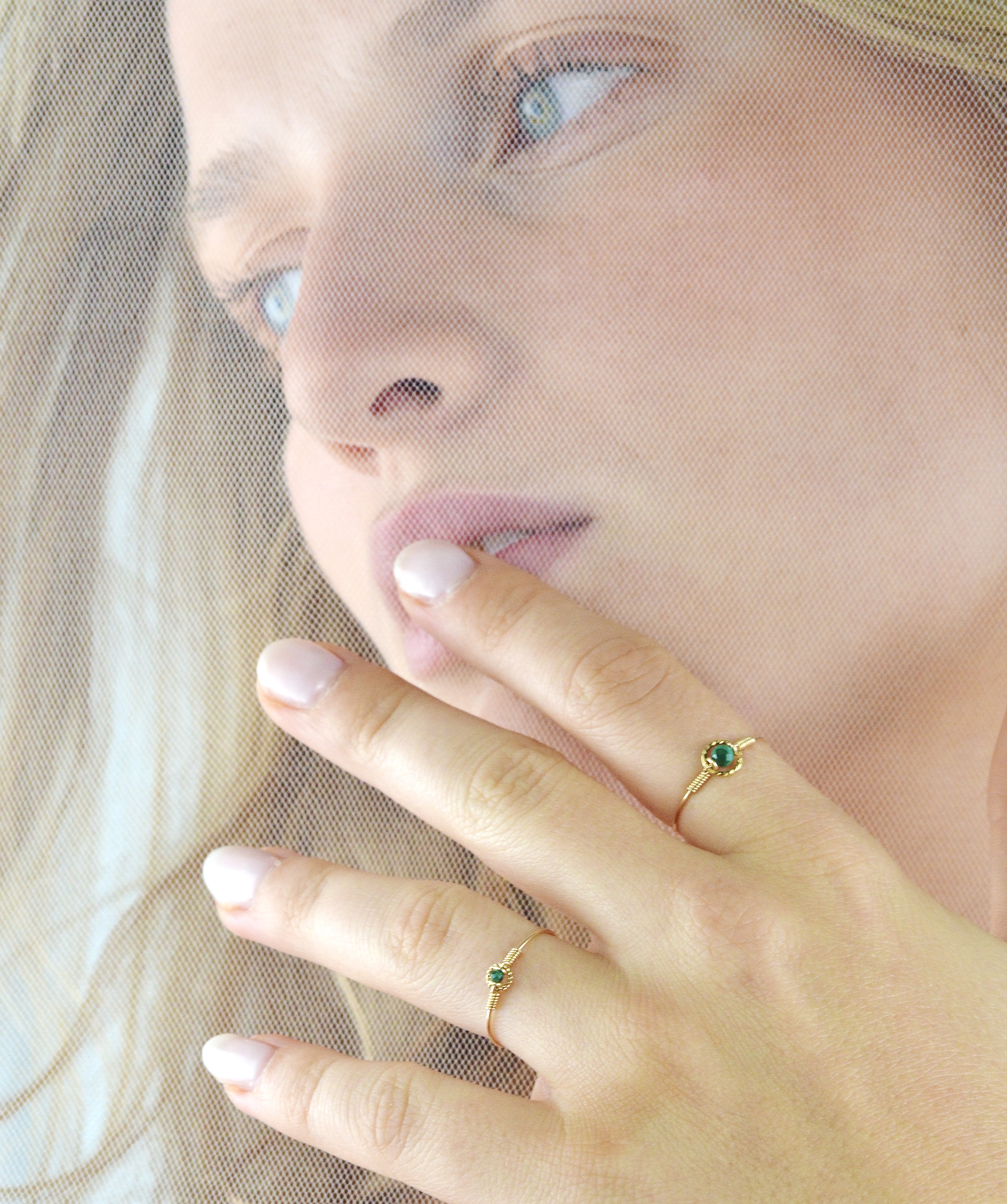 Bague fine anneau d'or laminé et Malachite - bague minimaliste – Image 6