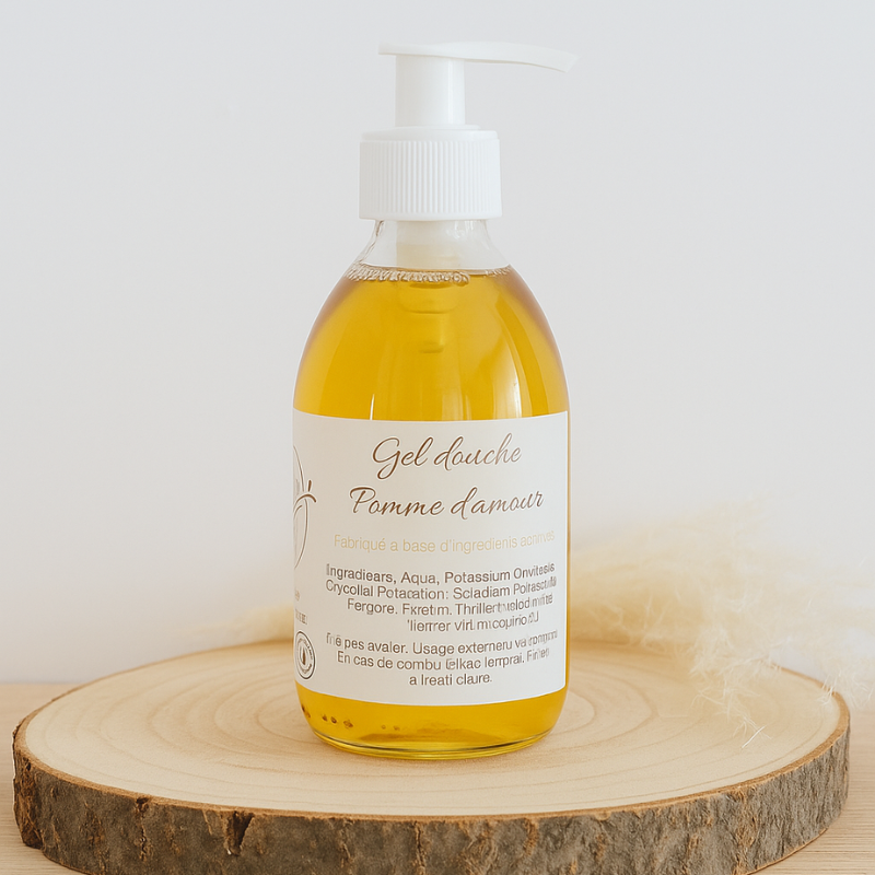 Gel douche à l'huile d'olive avec isolat naturel de Pomme d'amour - Odeur sucrée, acidulée à croquer - OK Maman et bébé !