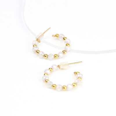 Créoles en or laminé et zircon naturel - Boucles d'oreilles femme