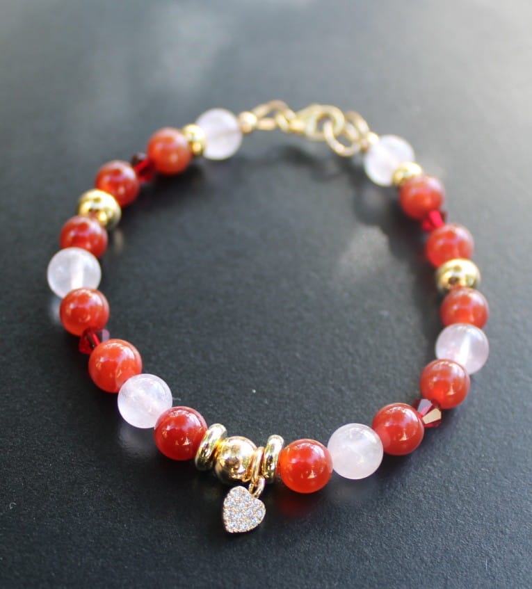 Bracelet Agate Rouge et Quartz Rose en Gold Filled – Image 4